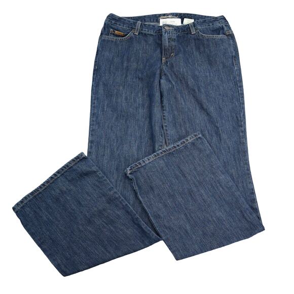 Eddie Bauer Pants Womens 12L Blue Bootcut Mid Rise Cotton Raw Wash Denim Jeans - Picture 1 of 16